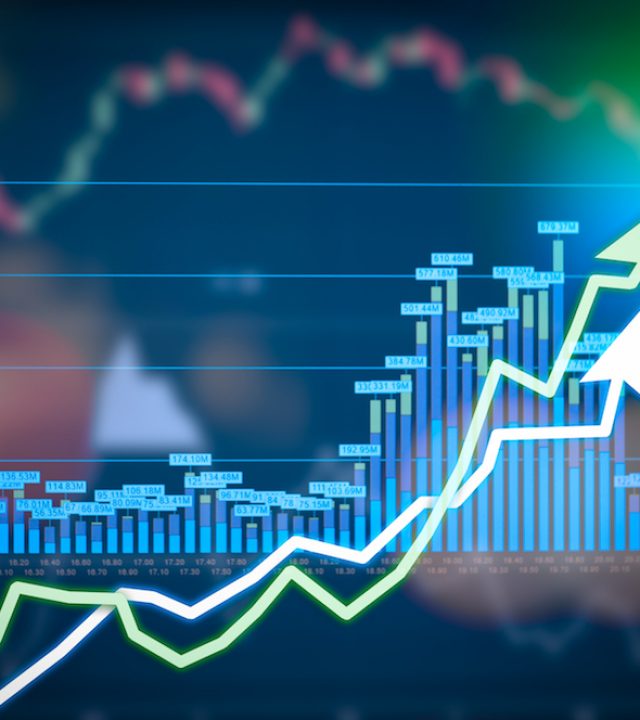 Stock market digital graph chart on LED display concept. A large display of daily stock market price and quotation. Indicator financial forex trade education background.